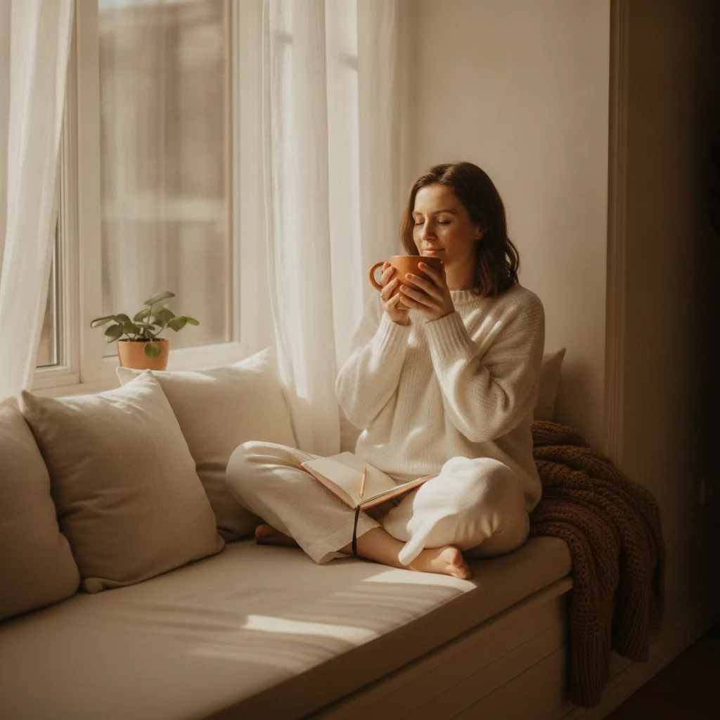 Woman starting a calm morning routine